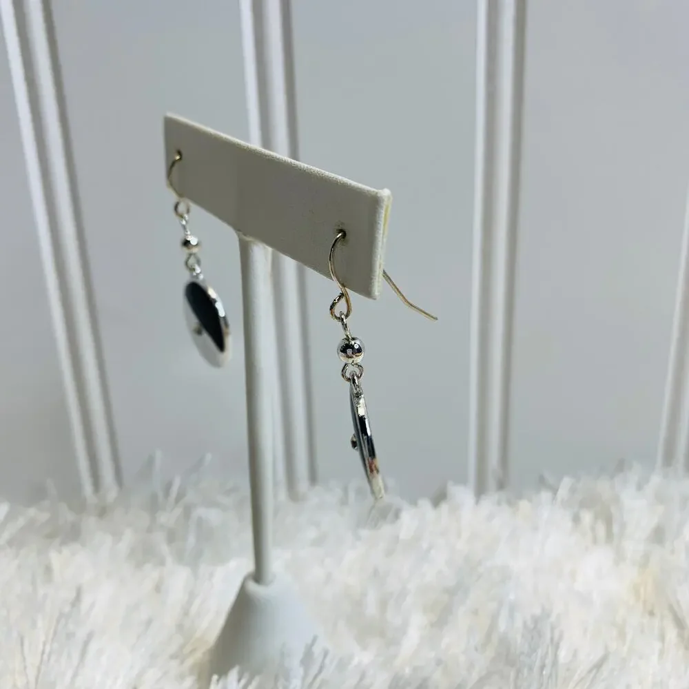 y2k Black Silver Inlaid Disc Dangle Earrings 1.5